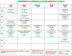 Programme de la semaine de la culture arabe 2014 