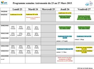 Programme semaine astronomie 23 au 27 mars 2015