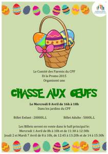 Chasse aux oeufs le 8 avril dans les jardins du CPF