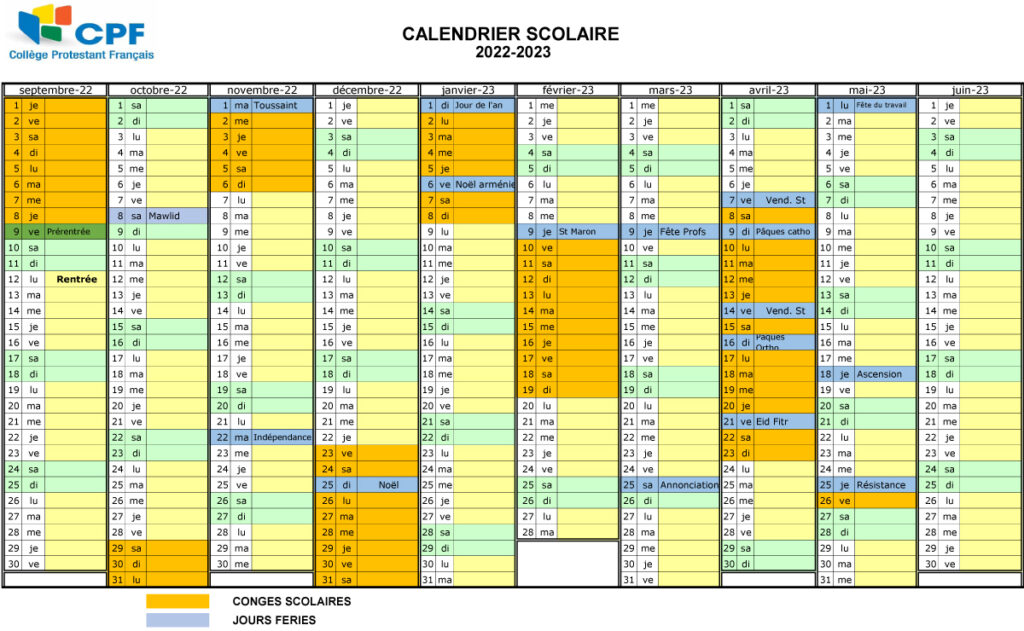 Calendrier 2022 2023