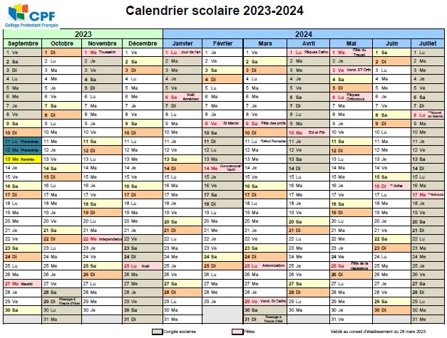 Calendrier Scolaire Annuel  Collège Protestant Français – Beyrouth Liban